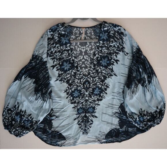 Free People OB818838 Womens Sz S Blue Combo Birds of a Feather Oversized Top - Picture 4 of 10